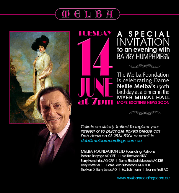 Invitation to the Nellie Melba 150th birthday dinner